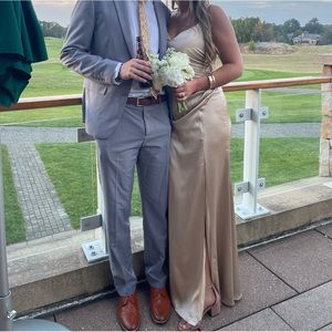 Reverly Rory Bridesmaid Dress Satin Gold Champagne Size 10 Regular